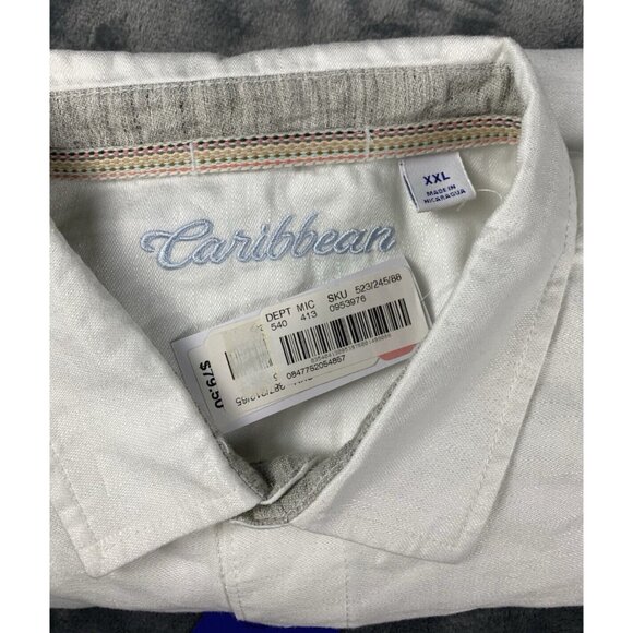 Carribbean Men's Size XXL White Casual Linen Blend Button Up Shirt Palm Tree - Picture 4 of 8